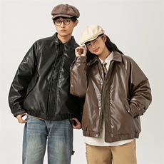 2026冬季新款男装日系潮牌纯色休闲皮衣棉服加厚外套MY382-F145，男装皮衣，电商A101（原外27）