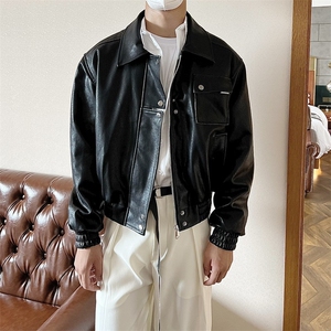 痞帅Pu皮衣小众双拉链垫肩皮夹克男机车服秋冬外套 JW631图片