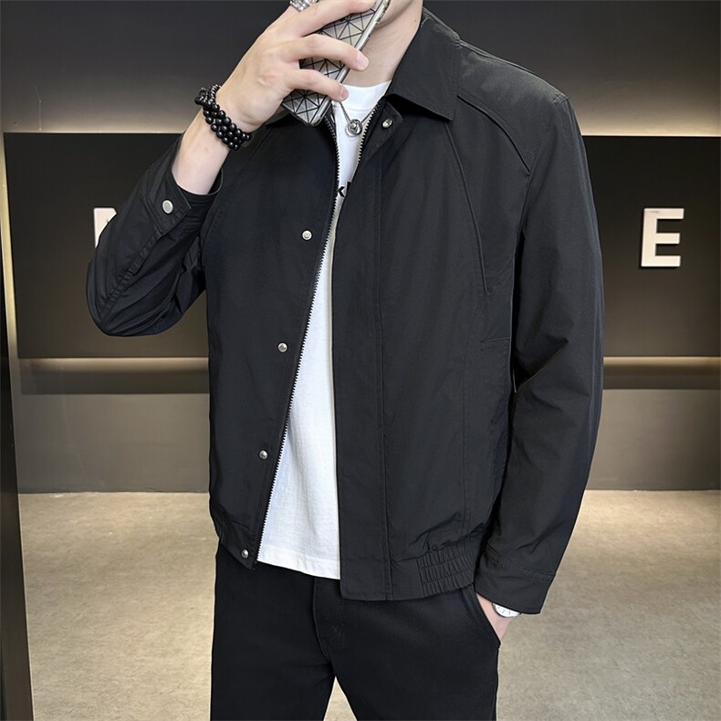 夹克翻领外套2025新款修身纯色帅气褂子男装机车服JK9212P95控138图片