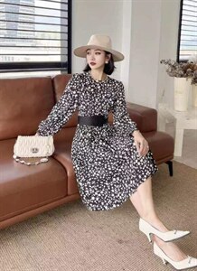 撞色腰带连衣裙图片
