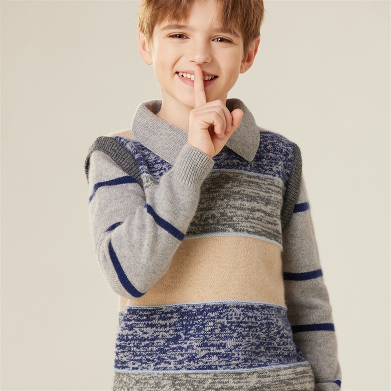 儿童polo领羊绒衫男痛秋冬季新款假两件拼接加厚提花女童打底毛衣，童装儿童羊绒衫，跳跳羊儿童羊绒衫