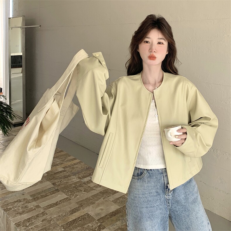 2026春装有货韩版气质绿色皮衣2C090-1832-P135-K188,女装皮衣,2C090