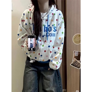 网图有货 美式复古彩色波点开衫华棉外套男女宽松卫衣 A830-P48图片