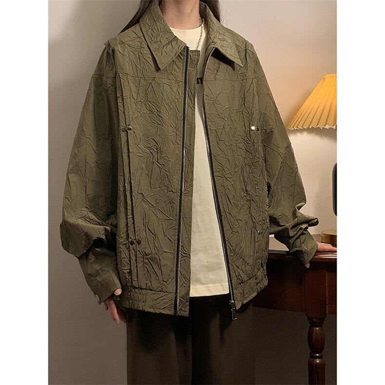 1中性成分聚酯纤维,褶皱撞色面料夹克男外套JK77866P75控118，女装短外套，星座226-2