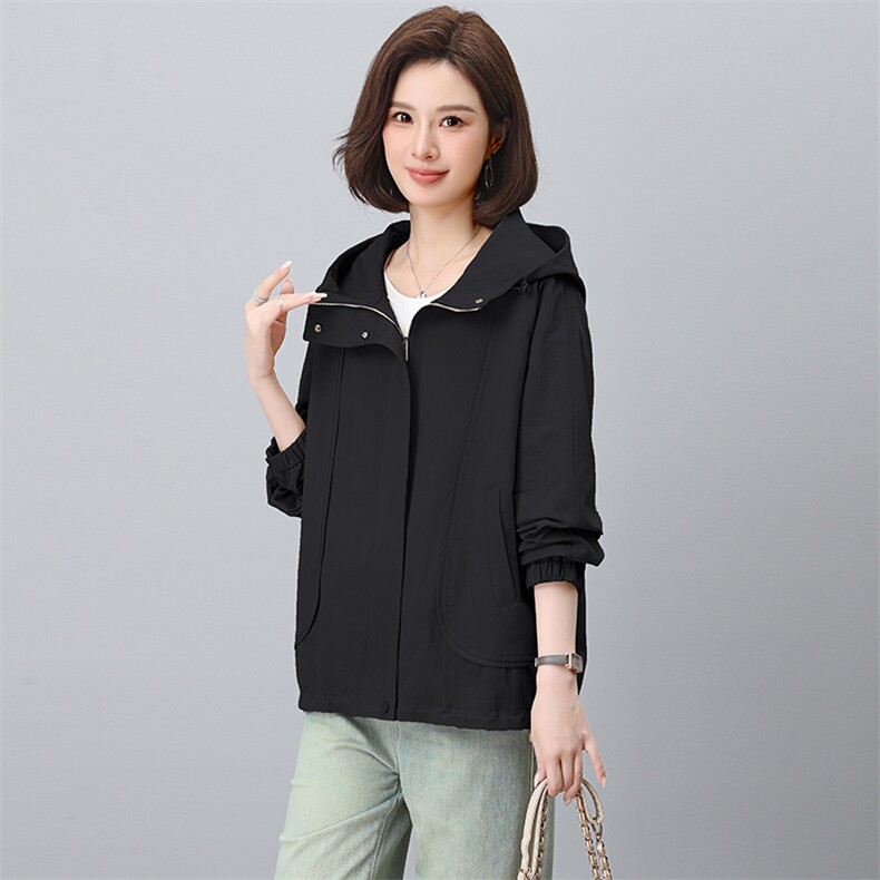 妈妈春秋季外套时尚休闲中年女上衣2025年新款派克服薄款短款风衣,女装风衣,江忆布依