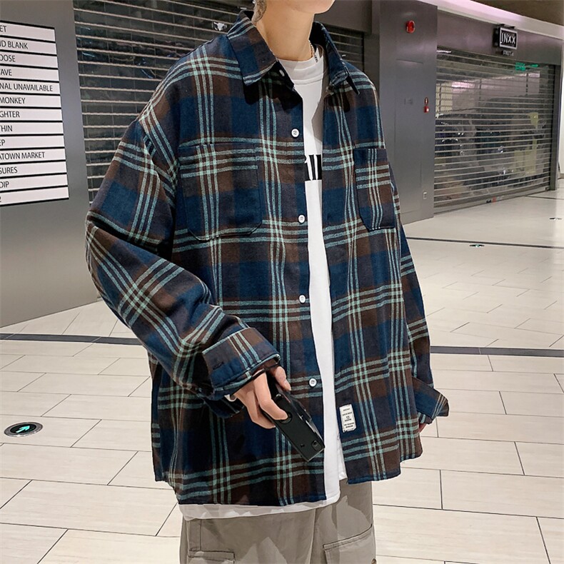 2025秋冬港风长袖格子衬衫学生衬衣校服班服CS2000/特P28蓝色,男装衬衫,电商A094