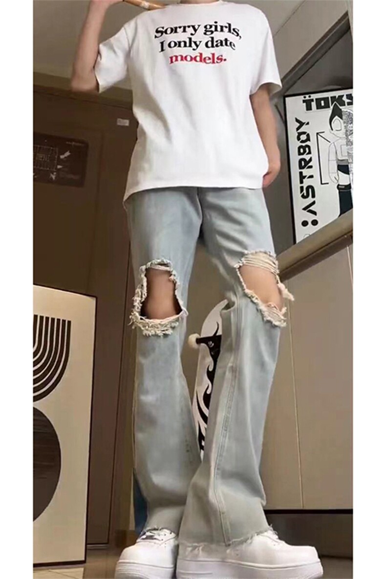 美式高街ins小众破洞牛仔裤货号K751P60,男装牛仔裤,电商A063