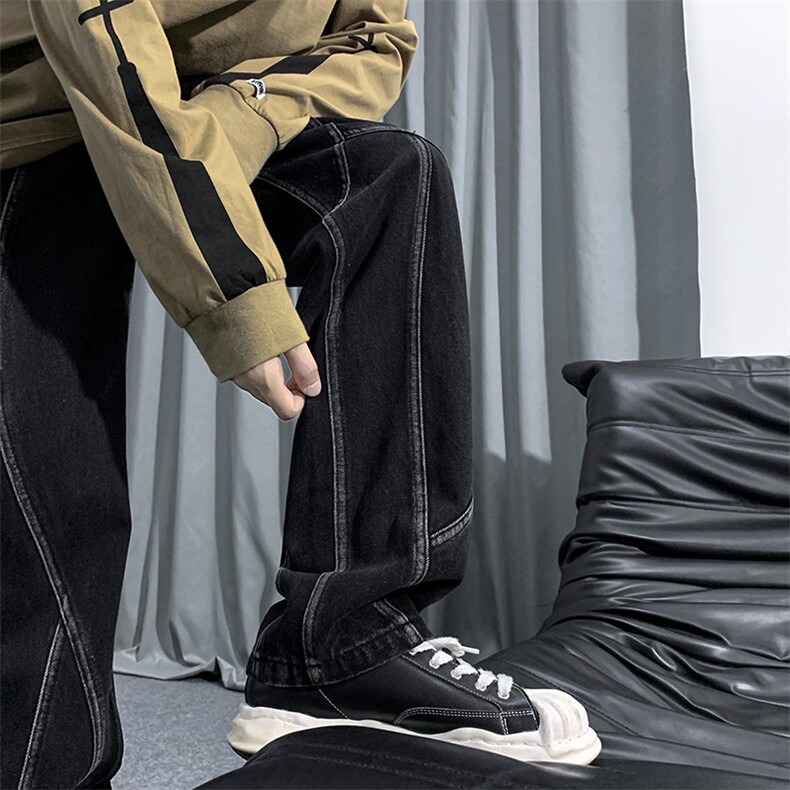 B221美式ins高街小众男女情侣款修身直筒牛仔裤LK22091-P60控78,男装牛仔裤,电商B221
