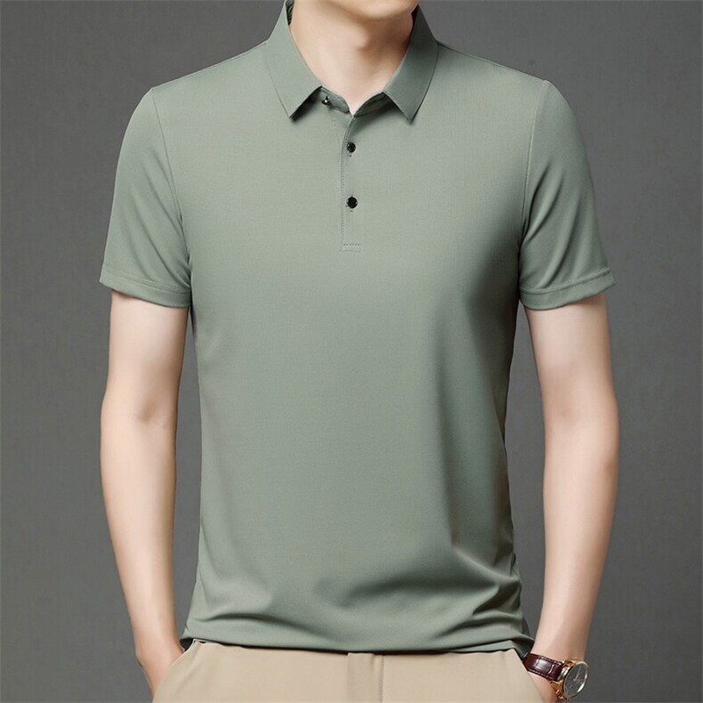 新款夏季短袖翻领T恤中年男士休闲华夫格POLO衫高品质男装图片