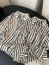 夏季新款欧洲站洋气彩色条纹时尚衬衫，女装衬衫，L·H·X