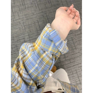 多巴胺复古格子衬衫男女宽松休闲显瘦中长款衬衣外搭防晒 CY21图片