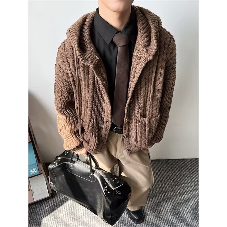 YC0791-P78秋冬复古纯色针织开衫外套男女潮牌宽松百搭提花毛衣,男装针织衫/毛衣,电商C233