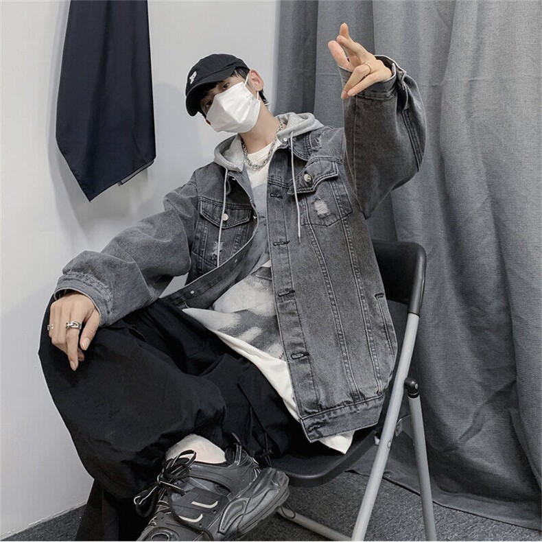 牛仔夹克男秋季高街hiphop港风宽松外套复古潮牌上衣JK556-P78,男装工装外套,星座1103-3