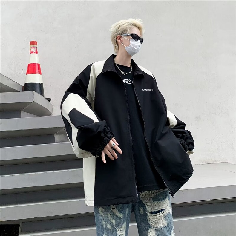 春秋新款潮男拼接夹克男宽松冲锋衣青少年外套X134-P58图片