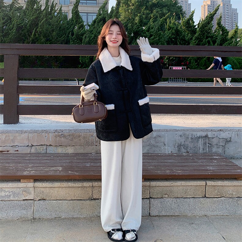 新中式爆款盘扣提花毛毛短外套女2024冬季新款减龄气质加厚棉衣潮图片