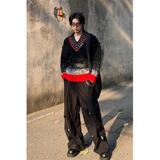 冬装小众渐变重磅撞色V领毛衣男廓形慵懒圣诞风针织衫MV12，男装针织衫/毛衣，星座1116A（原606A-3）