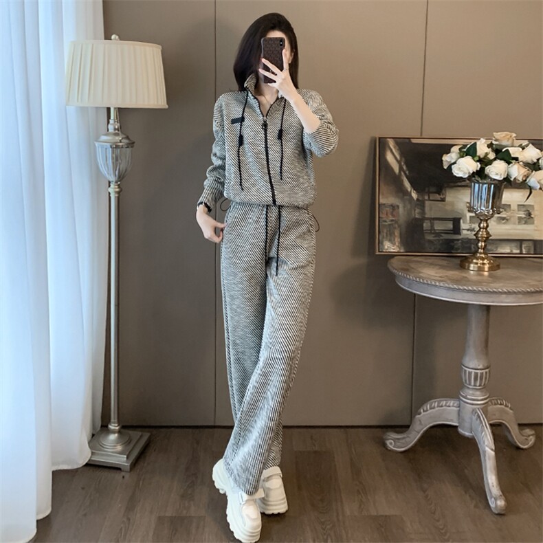 女春季新款立领开衫卫衣阔腿裤休闲两件套,女装套装/套裙,江南