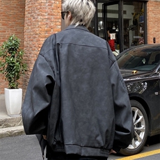 美式复古皮衣外套男春秋季潮牌痞帅宽松PU皮夹克J2516P95控138，男装皮衣，电商A157