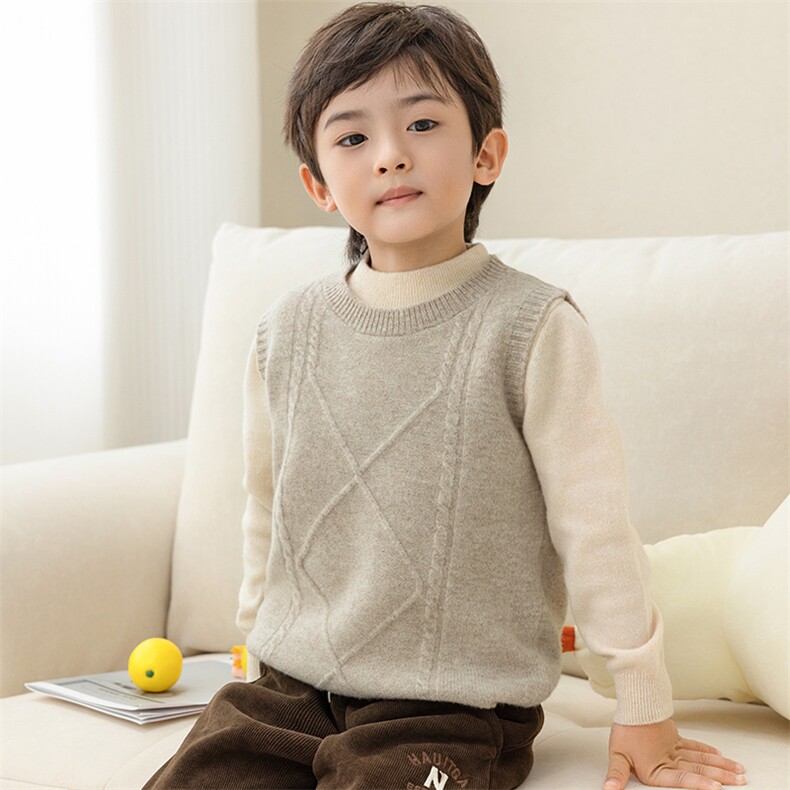 儿童羊毛马甲男童女童秋冬新款保暖背心宝宝针织毛衣外套韩版洋气，童装马夹/背心，冰晶童装