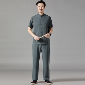 新款男士风套装民族风太极服爸爸装图片