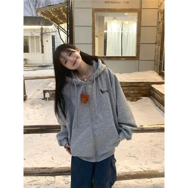 美式复古连帽卫衣女春秋新款宽松oversize学院风休闲百搭上衣外套,女装短外套,星座516A