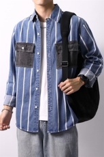 秋季流行男牛仔衬衣宽松休闲长袖衬衫外套XZ310B-3-CY955-P60，男装衬衫，星座310B-3
