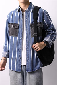 秋季流行男牛仔衬衣宽松休闲长袖衬衫外套XZ310B-3-CY955-P60图片
