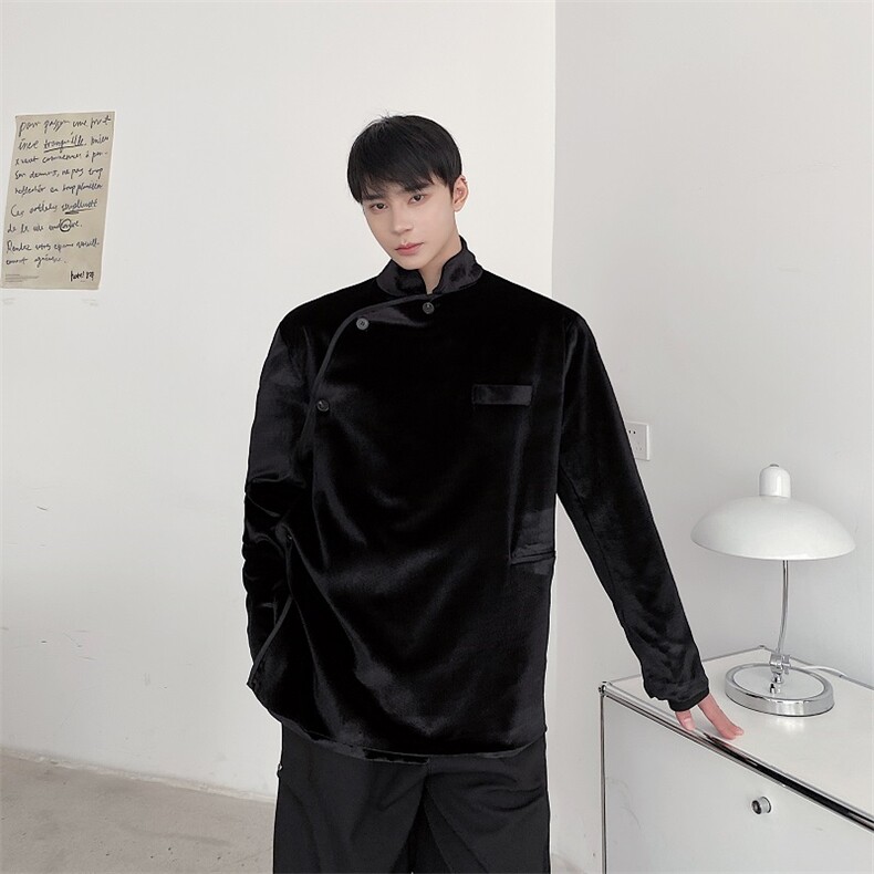 秋季新款金丝绒外套新疆式中山装西服上衣A345-610-P125,男装西服,电商A345