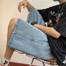 日系复古水洗牛仔短裤男夏季宽松直筒百搭休闲工装五分裤N03-P38，男装牛仔裤，星座308B-1
