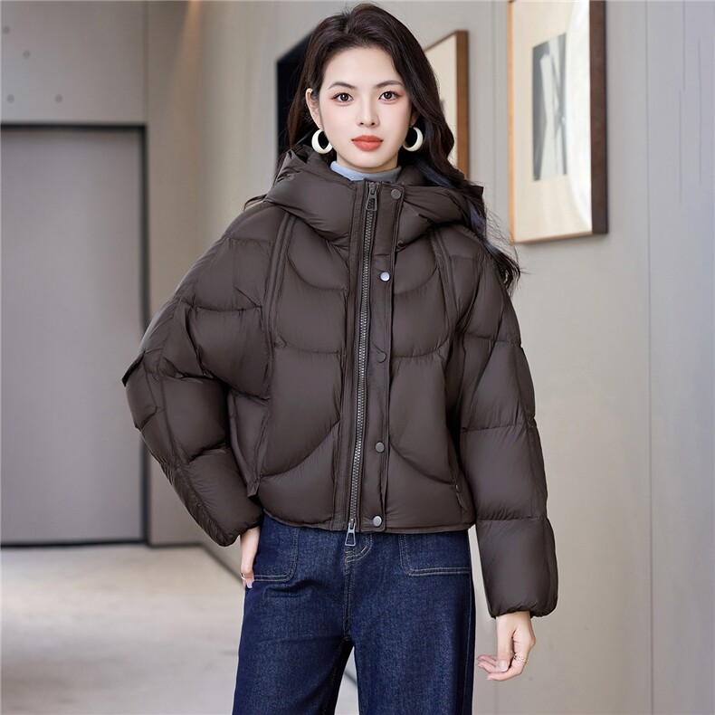 短款连帽羽绒服女2025年冬季新款小个子百搭面包服白鸭绒外套,女装羽绒服,阿舍尔精品