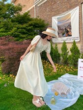 夏季清新连衣裙净色，女装连衣裙，安玖拉