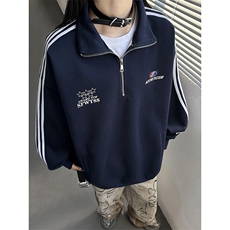 主推美式半拉链复古学院风球衣中性卫衣宽松外套男女G1092P68，女装短外套，电商A339