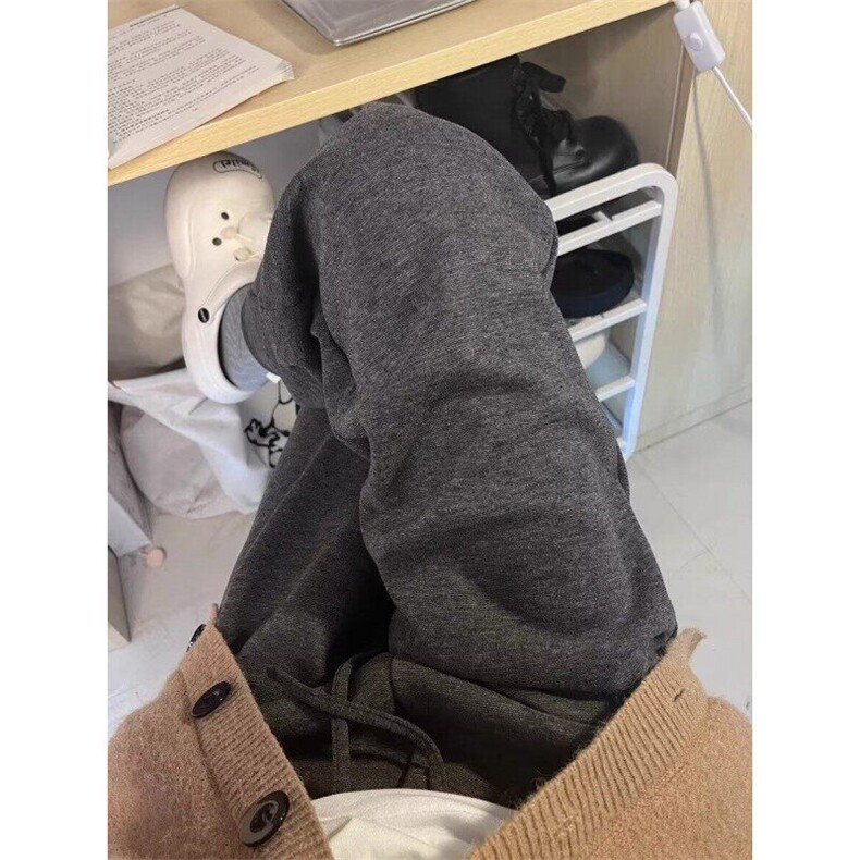 深灰色保暖加绒糯米裤男秋冬软糯慵懒松弛感加厚裤子直筒休闲长裤,男装休闲裤,星座506A