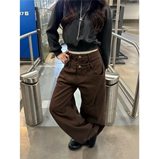 复古街头设计感休闲直筒牛仔裤女新款宽松显瘦百搭阔腿长裤，男装牛仔裤，星座516A