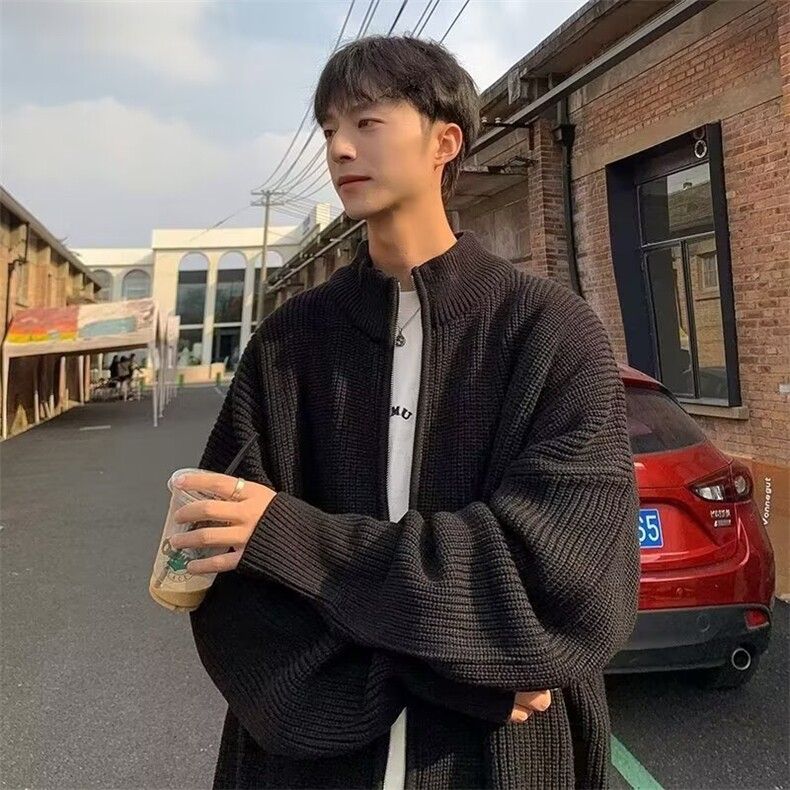 M014-P42高级感韩系开衫毛衣外套男2025春秋季宽松慵懒风针织衫,男装针织衫/毛衣,电商B323A