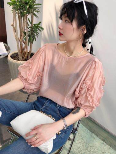天丝荷叶袖小衫，女装，依纤