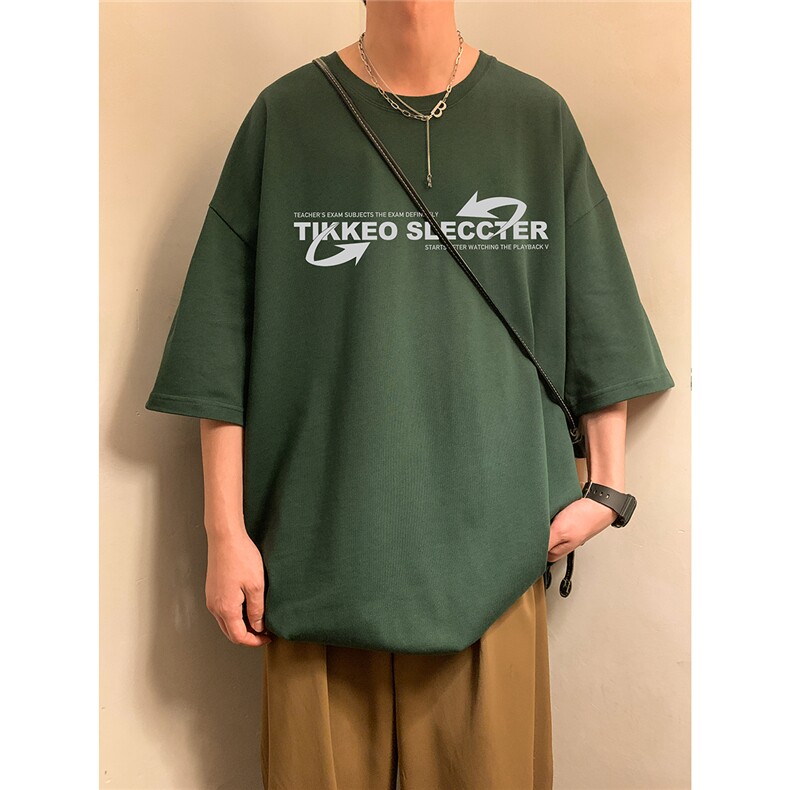 纯棉潮流宽松五分袖上衣夏季字母印花男士短袖T恤D328-T351-P25,男装T恤,电商D328