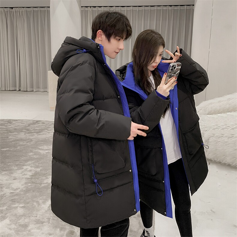 现货韩版情侣装长款羽绒服男女青年学生加厚300克羽绒服大衣,男装羽绒服,钱塘723