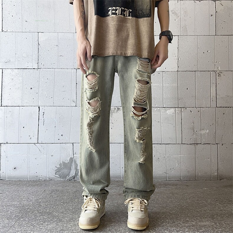 美式高街破洞牛仔裤男潮牌个性显高休闲裤G431/P45,男装牛仔裤,电商D202-1