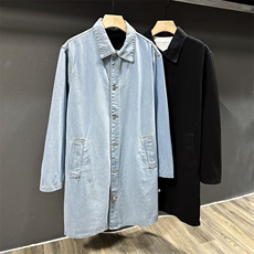F636-P75M-5XL控108现货加绒网格长款牛仔风衣大码网格，男装风衣，星座103A