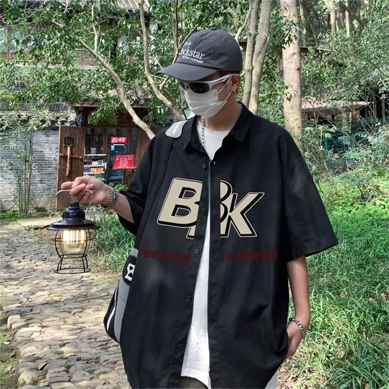 日系工装短袖衬衫男款夏季少年休闲衬衣学院风百搭宽松外套C3021,男装衬衫,星座1116A-1（原606A）