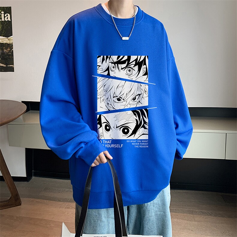 华夫格卫衣圆领卫衣男大码长袖t恤男外套HW76176-P30加绒款-P40,男装卫衣,电商A040