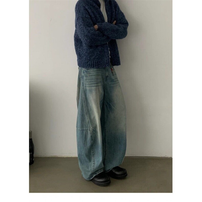 美式复古水洗宽松弯刀牛仔裤男女潮牌阔腿高级感长裤WLN12088-p55,男装牛仔裤,星座1008