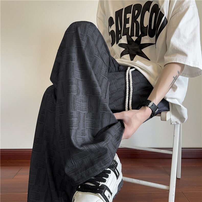 抖音品质夏季新款潮流格子百搭宽松冰丝裤B315-K25661-特P30控58,男装休闲裤,电商B315