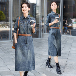 欧货气质高端牛仔裙连衣裙2025春秋新款女时尚减龄显瘦七分袖长裙，女装连衣裙，钱塘布衣