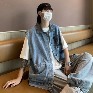 牛仔马甲男韩版潮拼色口袋个性2023秋季新款ins宽松外套W4951-P50图片