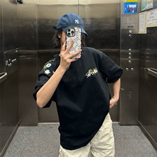 万针全刺绣工艺抖音得物高品质260克重磅纯棉双纱美式高街短袖T恤，男装T恤，电商A486