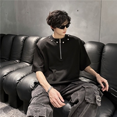 现货T恤垫肩美式复古高街拉链设计潮男短袖A071-T64-P48，男装T恤，电商A071