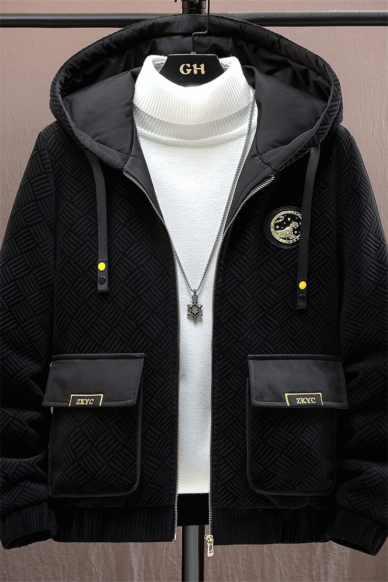 加绒加厚青年男休闲时尚连帽百搭刺绣加绒夹克外套M1813-P98,男装夹克,星座310B-3