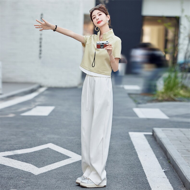 FALVLITE多巴胺运动服套装女夏季小个子时尚半拉链短袖卫衣两件套,女装套装/套裙,梦懿尔